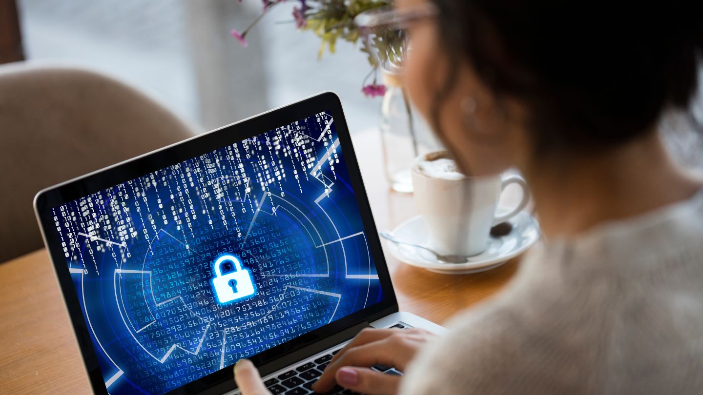 Laptop Screen Showing Cyber Security Lock 